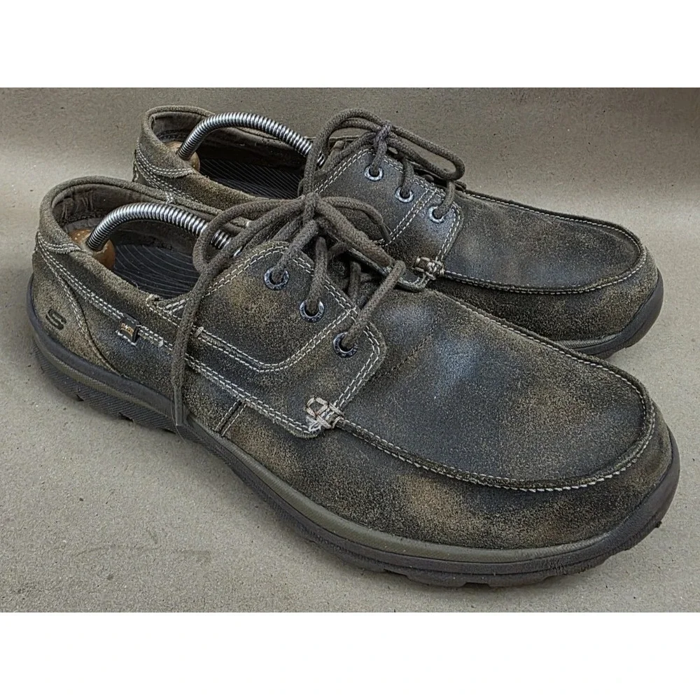 Skechers (Sz 13) Men's Tevin Leather Boat Shoes Relaxed Fit Foam 63822